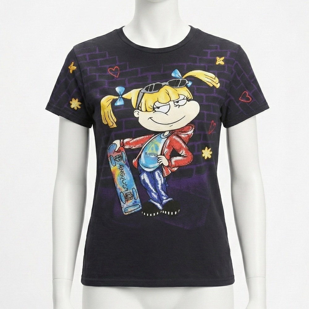 Nickelodeon Rugrats Angelica Pickles Skateboard Graphic TShirt Black Brick Large